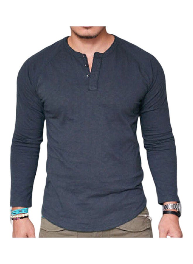 تيشيرت سادة بأكمام طويلة أزرق - Image 1