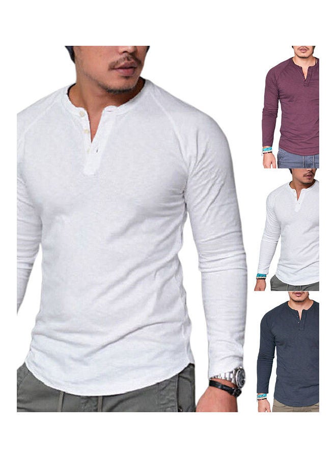 تيشيرت سادة بأكمام طويلة أزرق - Image 2