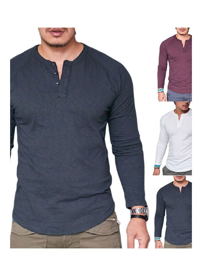 تيشيرت سادة بأكمام طويلة أزرق - Image 4