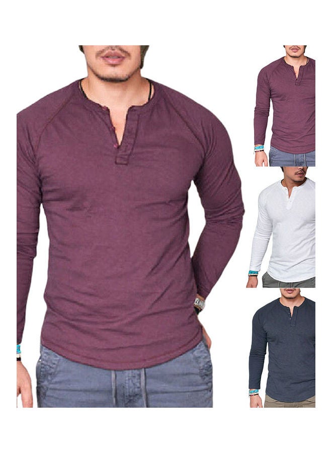 Solid Long Sleeve T-shirt Red  - Image 3