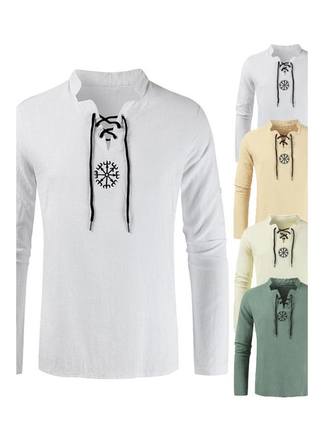 Tie Neck Detail T-Shirt White - Image 1