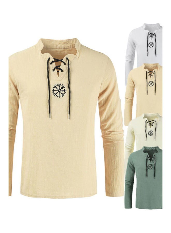Tie Neck Detail T-Shirt Khaki - Image 1