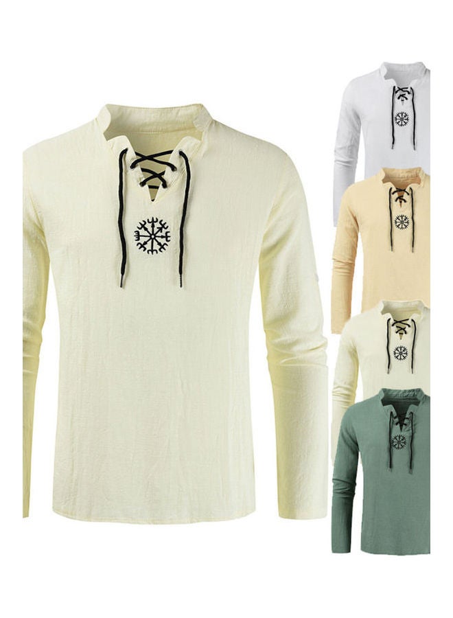 Tie Neck Detail T-Shirt Khaki - Image 4