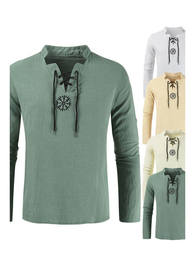 Tie Neck Detail T-Shirt Khaki - Image 5