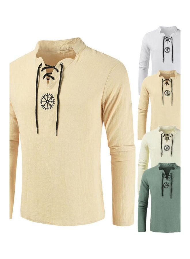 Tie Neck Detail T-Shirt Khaki - Image 2
