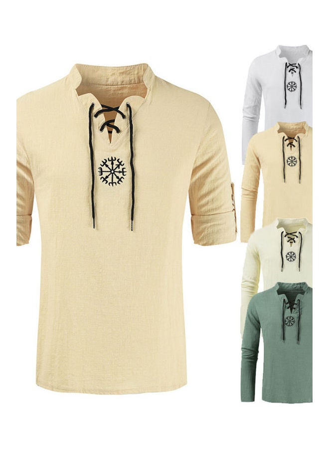 Tie Neck Detail T-Shirt Khaki - Image 3