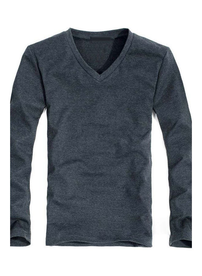 Casual Long Sleeve V-Neck Cotton Pullover Slim T-Shirt multicolour  - Image 1
