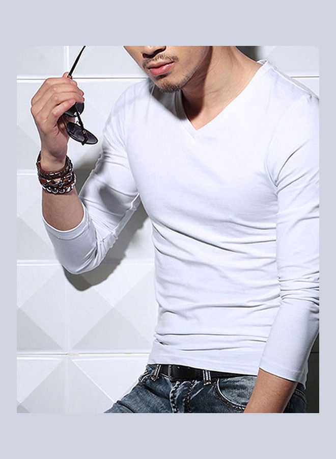 Casual Long Sleeve V-Neck Cotton Pullover Slim T-Shirt multicolour  - Image 5