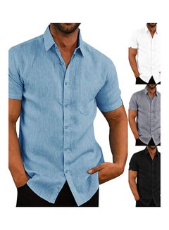 Generic Men Casual Short Sleeve Turn Down Collar Single-breasted Office Shirt Grey  - Image 2