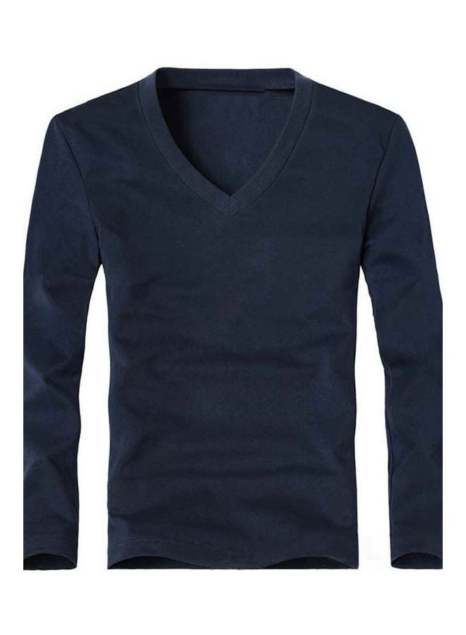 Casual Long Sleeve V-Neck Cotton Pullover Slim T-Shirt multicolour  - Image 1