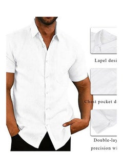 Generic Men Casual Short Sleeve Turn Down Collar Single-breasted Office Shirt Grey  - Image 5