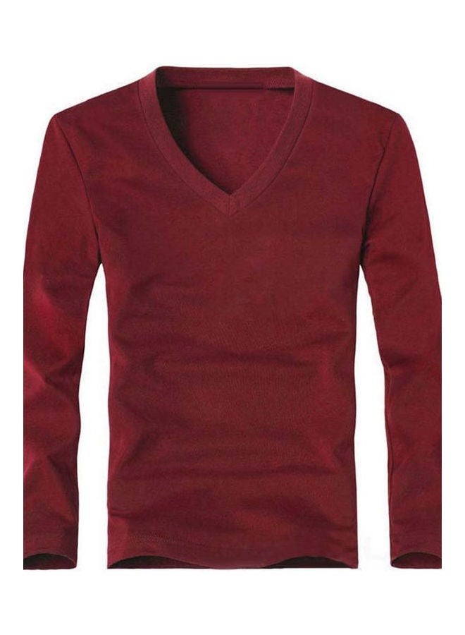 Casual Long Sleeve V-Neck Cotton Pullover Slim T-Shirt multicolour  - Image 1