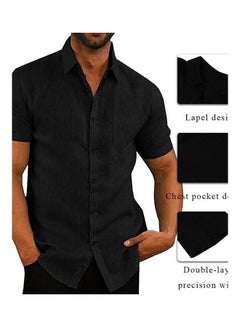 Generic Men Casual Short Sleeve Turn Down Collar Single-breasted Office Shirt Blue  - Image 5