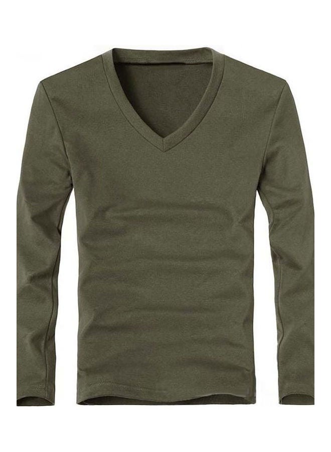 Solid Cotton Pullover Army Green  - Image 1