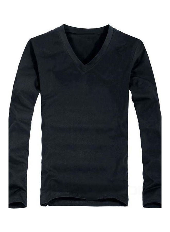 Casual Long Sleeve V-Neck Cotton Pullover Slim T-Shirt multicolour  - Image 1