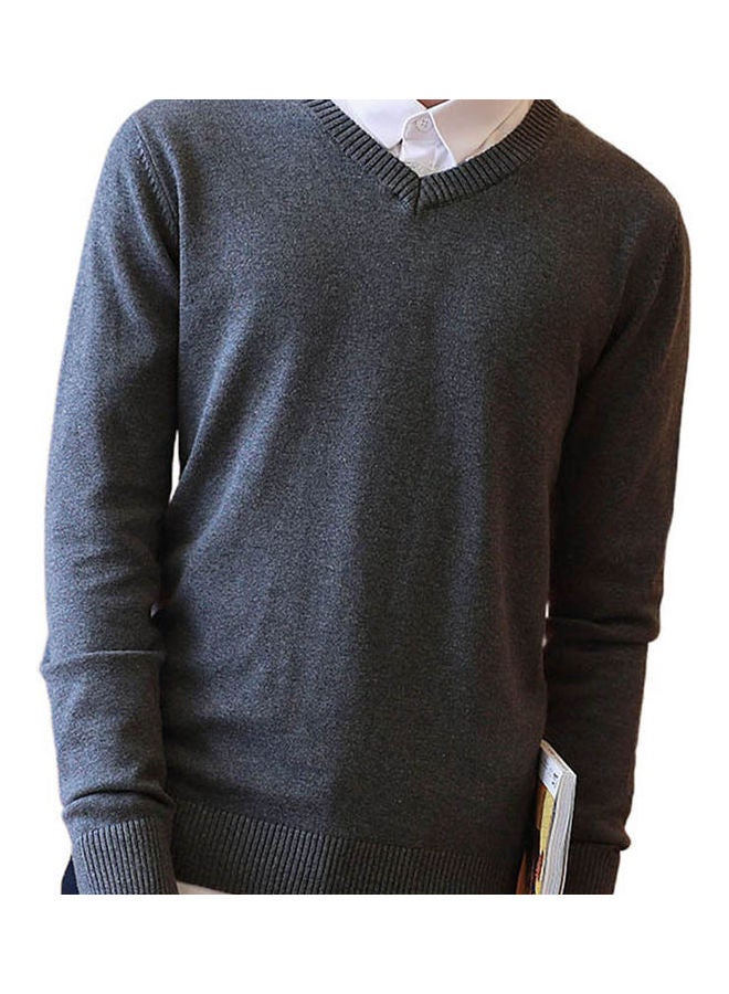 Generic V-Neck Long Sleeve Slim Pullover Knitwear Sweater multicolour  - Image 1