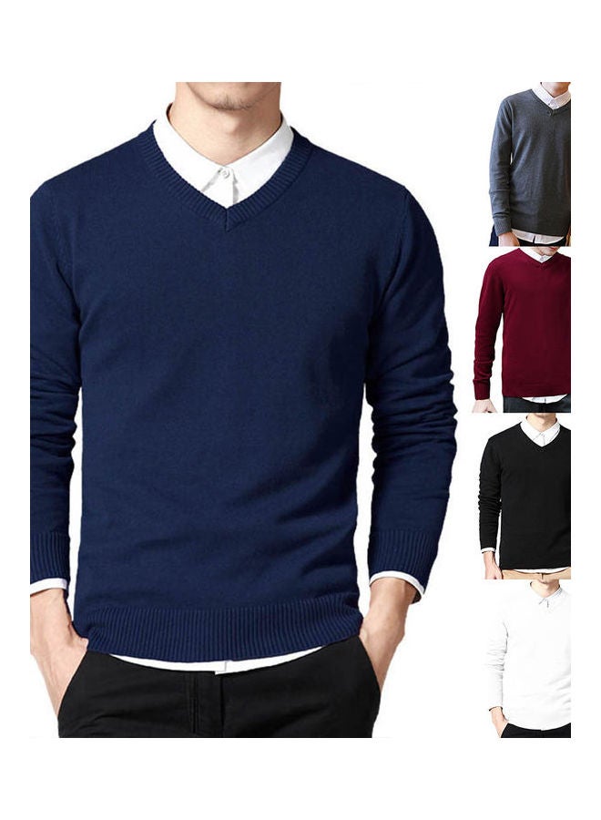 Generic V-Neck Long Sleeve Slim Pullover Knitwear Sweater multicolour  - Image 2