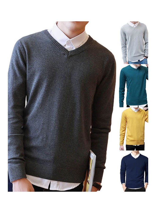 Generic V-Neck Long Sleeve Slim Pullover Knitwear Sweater multicolour  - Image 3