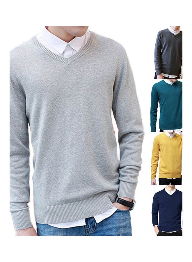 Generic V-Neck Long Sleeve Slim Pullover Knitwear Sweater multicolour  - Image 4