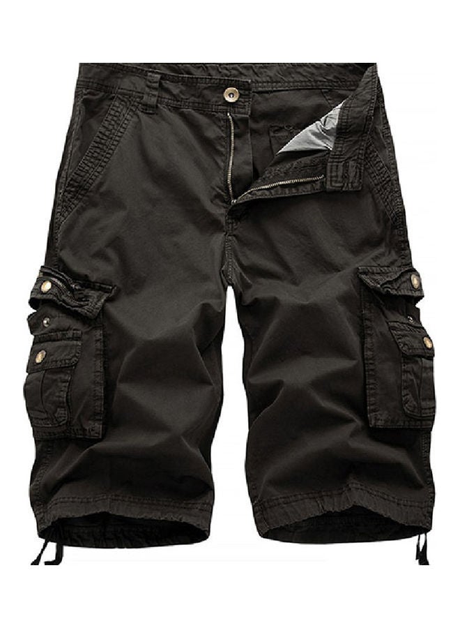 Men Casual Summer Solid Color Multi Pockets Fifth Cargo Pants Loose Beach Shorts Black - Image 1