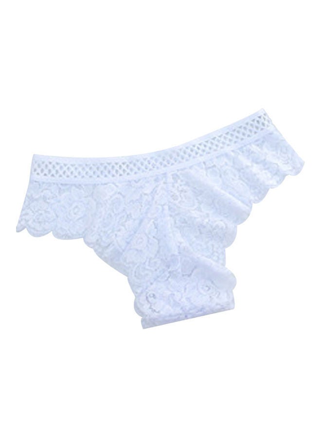 Hollowed Waist Lace Rim Flower Embroidery Women Underpants Briefs Panties White 