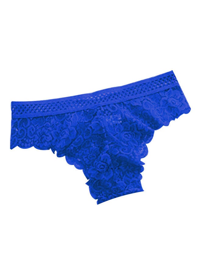 Hollowed Waist Lace Rim Flower Embroidery Women Underpants Briefs Panties Sapphire Blue 