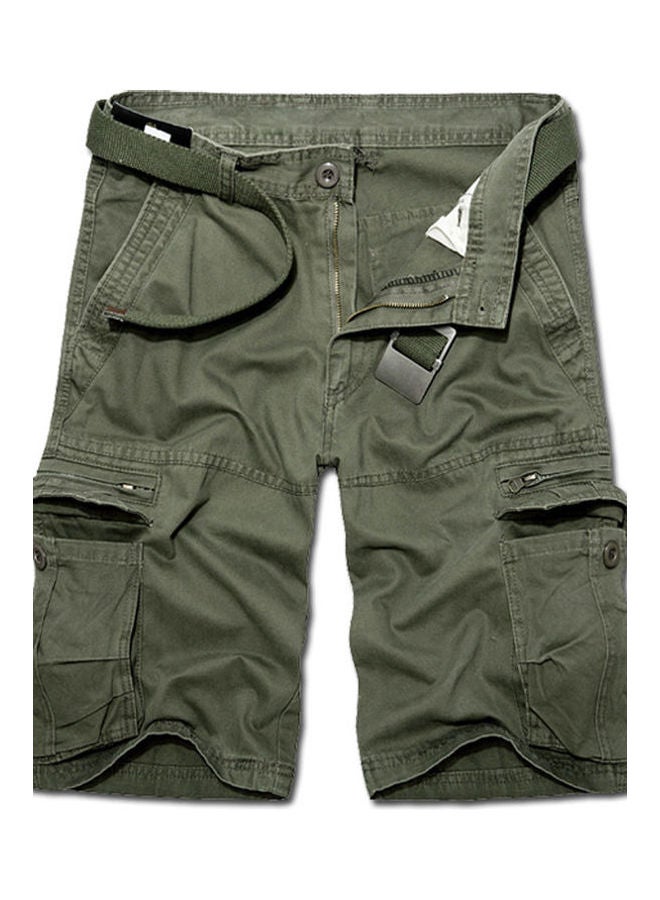 Men Casual Solid Color Breathable Multi Pockets Short Cargo Pants Beach Shorts Army Green - Image 1