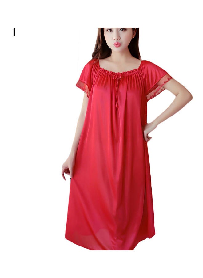 Generic Women Summer Loose Dress Nightdress Solid Colour Sleepwear Nightwear Red Best Price UAE Dubai Abu Dhabi