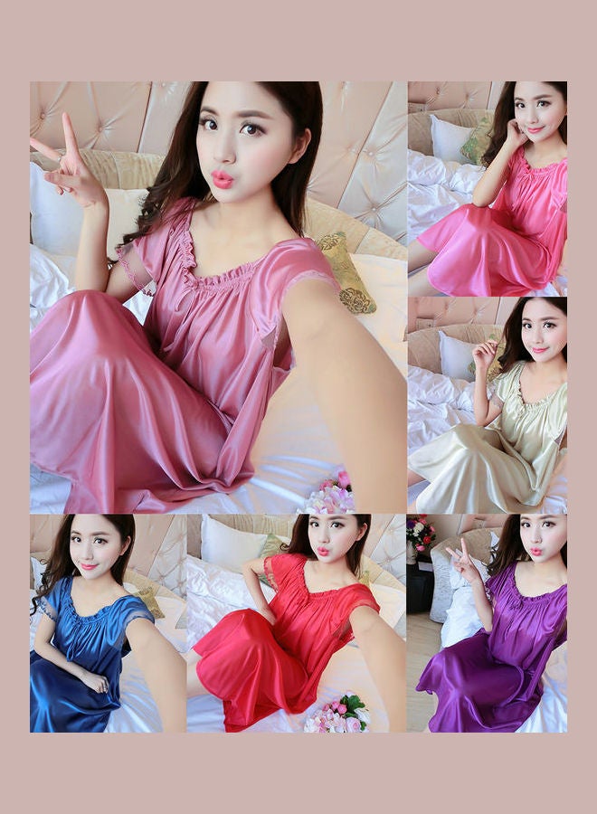 Generic Women Summer Loose Dress Nightdress Solid Colour Sleepwear Nightwear Cameo Brown  - Image 2