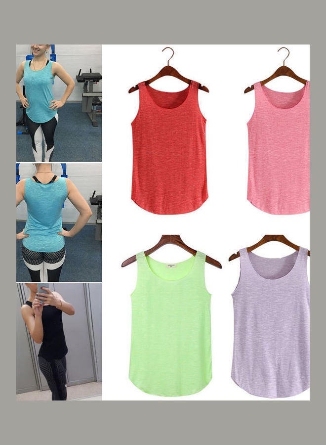 Women Summer Solid Colour Vest Sleeveless Blouse Loose Tank Top T-Shirt Blue + Grey  - Image 2