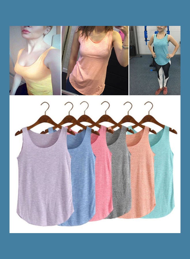 Women Summer Solid Colour Vest Sleeveless Blouse Loose Tank Top T-Shirt Blue + Grey  - Image 3