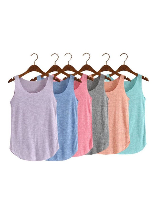Women Summer Solid Colour Vest Sleeveless Blouse Loose Tank Top T-Shirt Blue + Grey  - Image 4