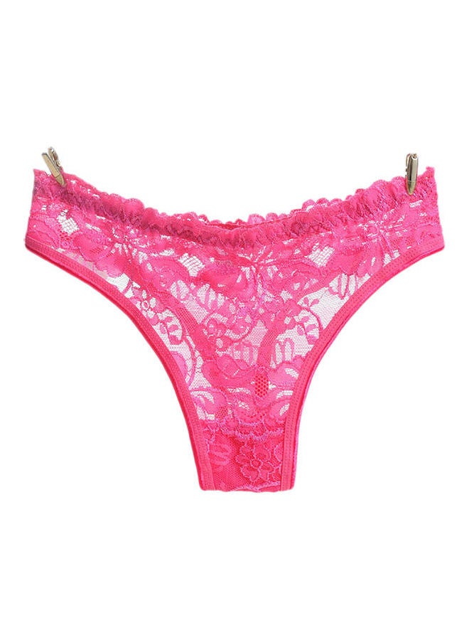 See-Through Floral Lace G-String Women Underwear Panties Solid Colour Thong Rose Red  - Image 1