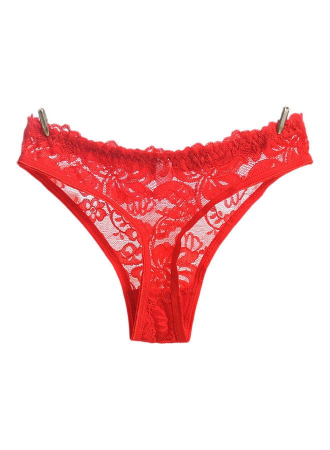See-Through Floral Lace G-String Women Underwear Panties Solid Colour Thong Rose Red  - Image 4