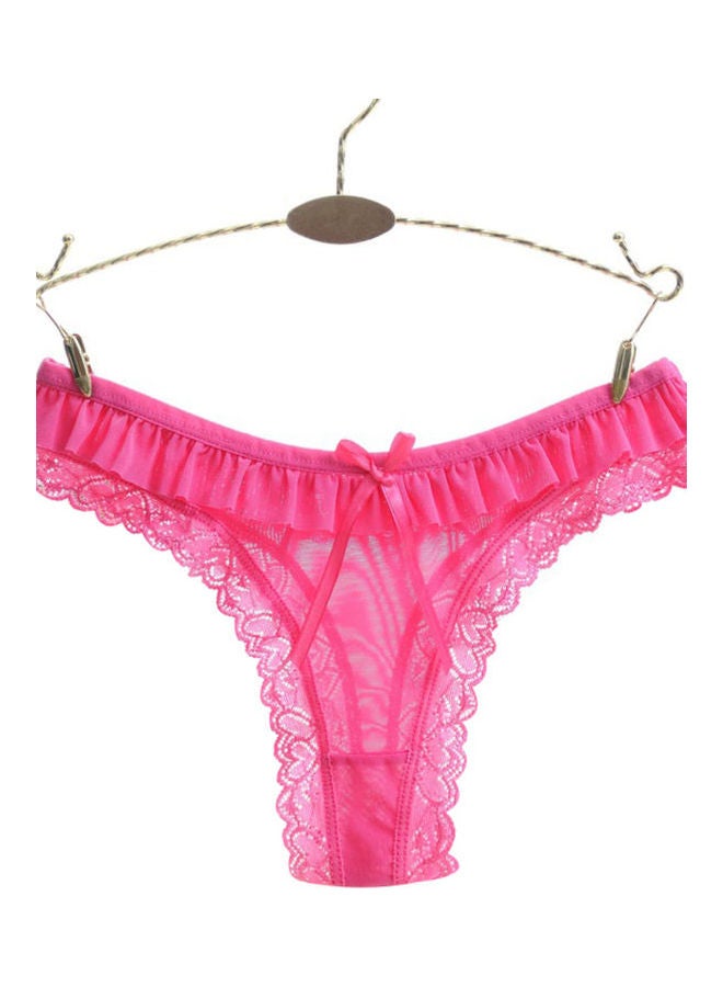 Fashion Lace Heart Pattern Bowknot Women Low Rise Brief Underwear Thong Rose Red - Image 1