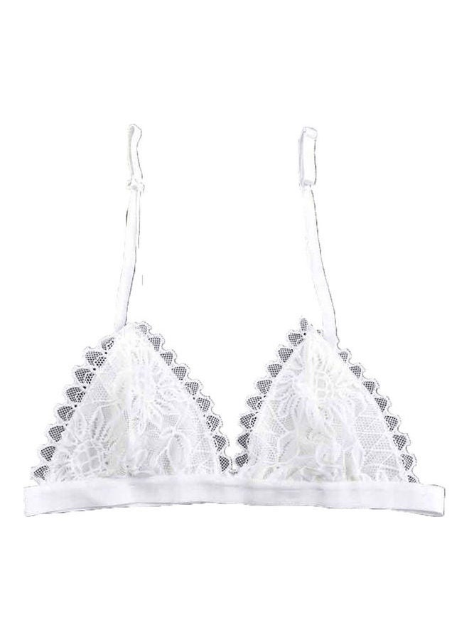 Women Fashion Sleepwear Floral Lace Bra Padded Wireless Solid Color Underwear White  - Image 1