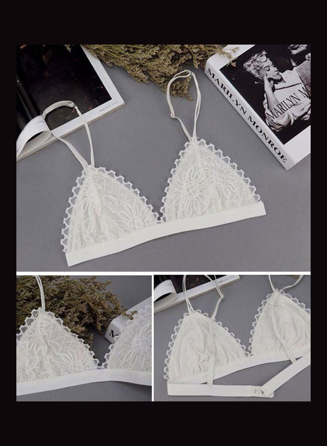 Women Fashion Sleepwear Floral Lace Bra Padded Wireless Solid Color Underwear White  - Image 4