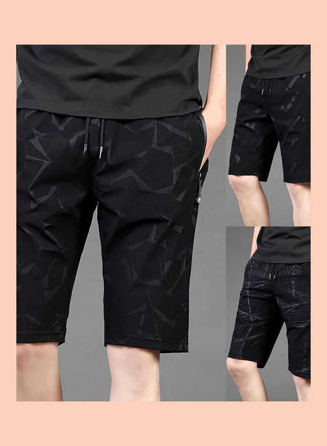 Men Casual Heatproof Anti-static Quick Dry Drawstring Beach Shorts Fifth Pants Black 2 - Image 2