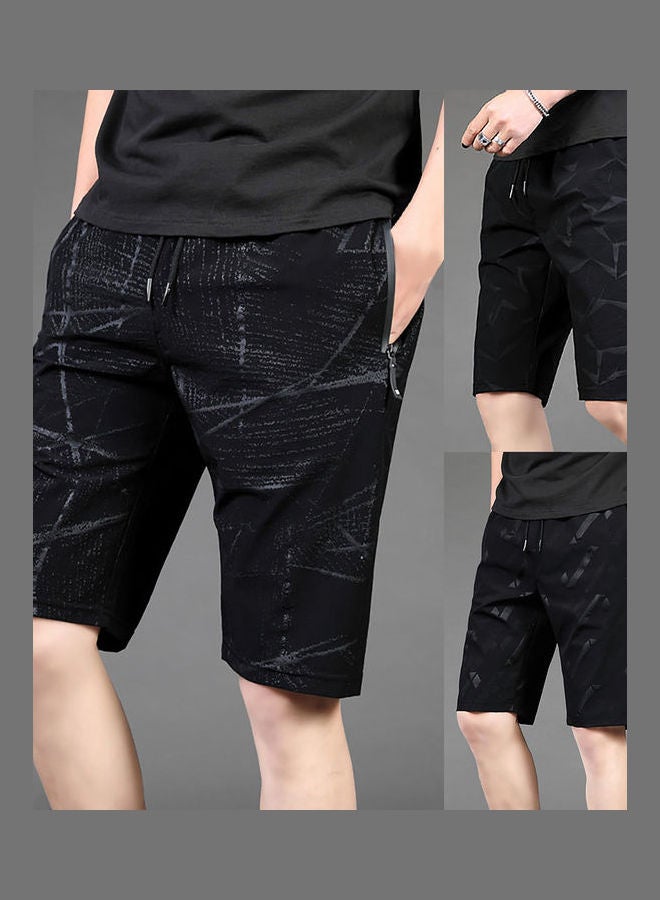 Men Casual Heatproof Anti-static Quick Dry Drawstring Beach Shorts Fifth Pants Black 2 - Image 3