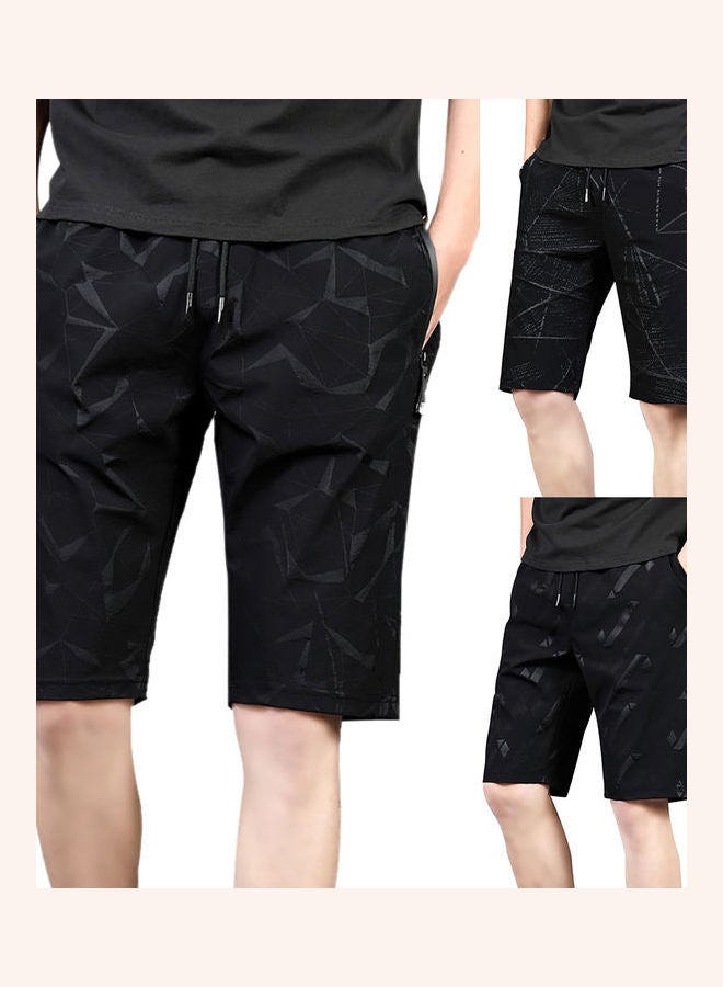 Men Casual Heatproof Anti-static Quick Dry Drawstring Beach Shorts Fifth Pants Black 2 - Image 4