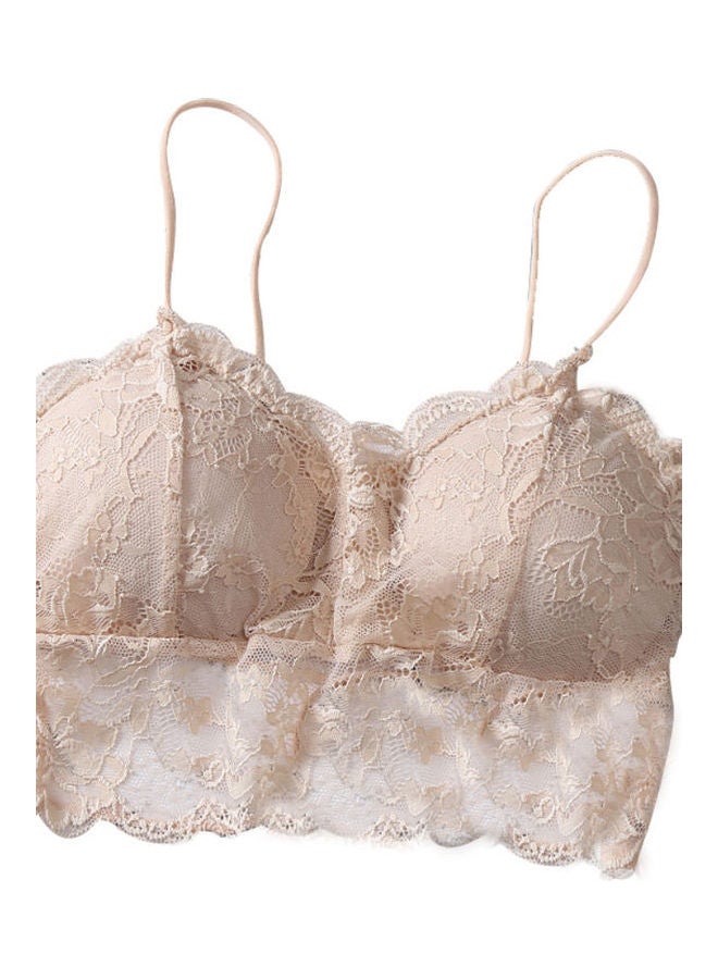 Girls Spaghetti Strap Underwear Lace Brassiere Camisole Bra Tank Top Skin Colour  - Image 1