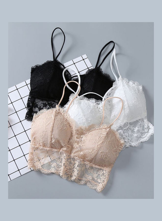 Girls Spaghetti Strap Underwear Lace Brassiere Camisole Bra Tank Top Skin Colour  - Image 2