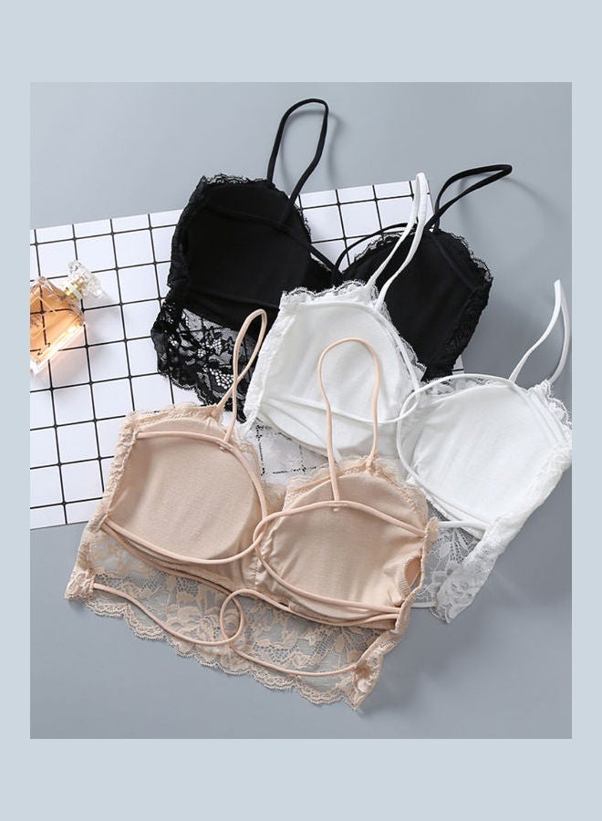 Girls Spaghetti Strap Underwear Lace Brassiere Camisole Bra Tank Top Skin Colour  - Image 3