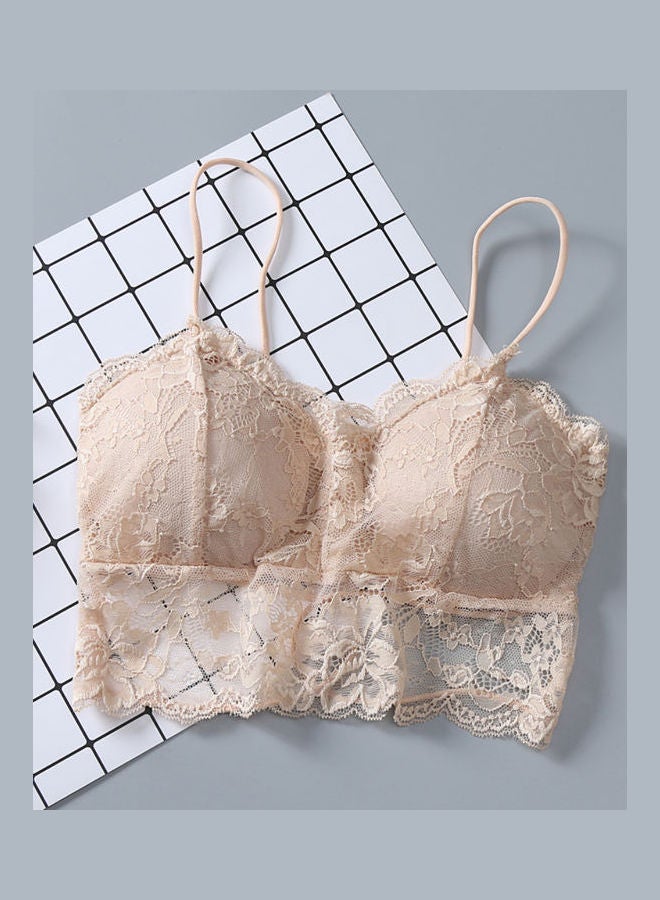 Girls Spaghetti Strap Underwear Lace Brassiere Camisole Bra Tank Top Skin Colour