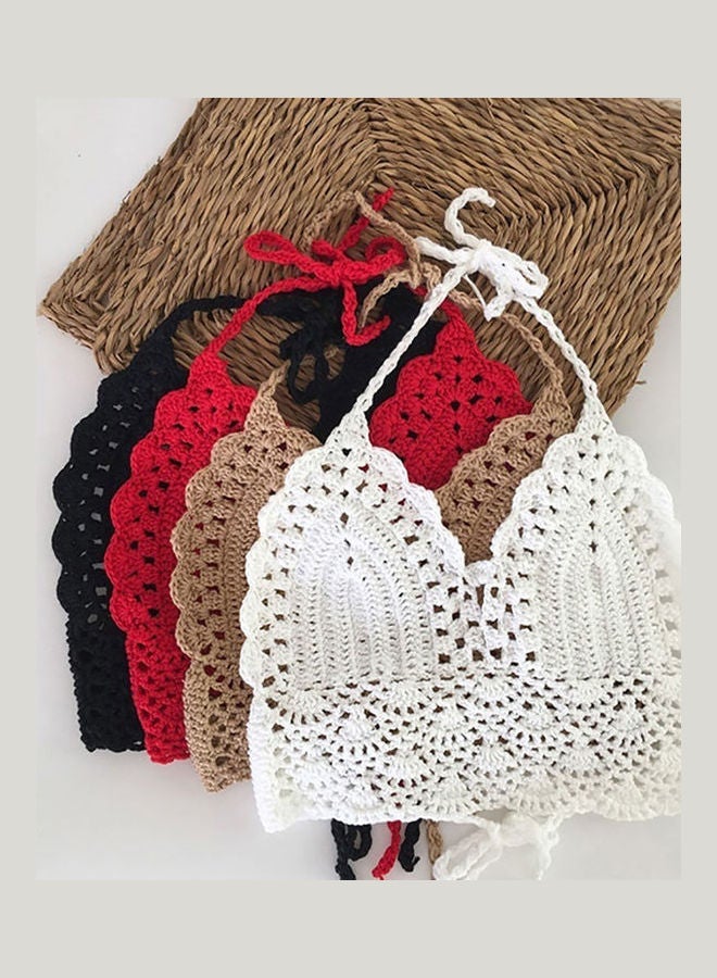 Women Summer Handmade Crochet Halter Backless Swimsuit Swimwear Bikini Top Yellow  - Image 4