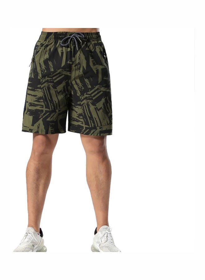 Printed Quick Drying Drawstring Training Shorts Green/Black - Image 1
