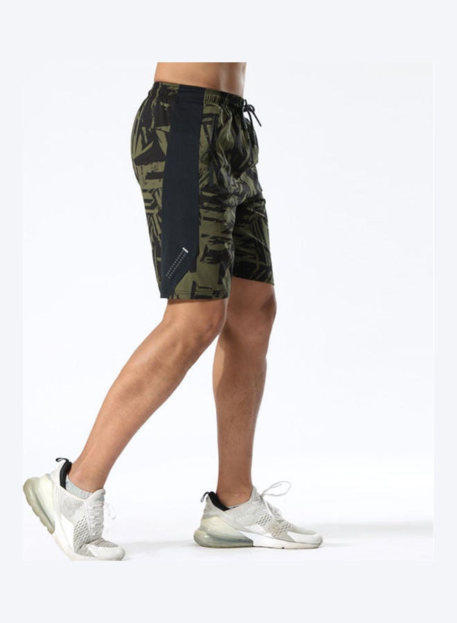 Printed Quick Drying Drawstring Training Shorts Green/Black - Image 5