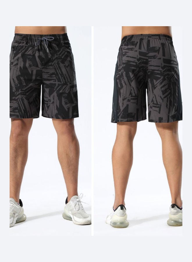 Summer Men Drawstring Quick Dry Thin Pockets Sports Workout Exercise Shorts Black  - Image 5