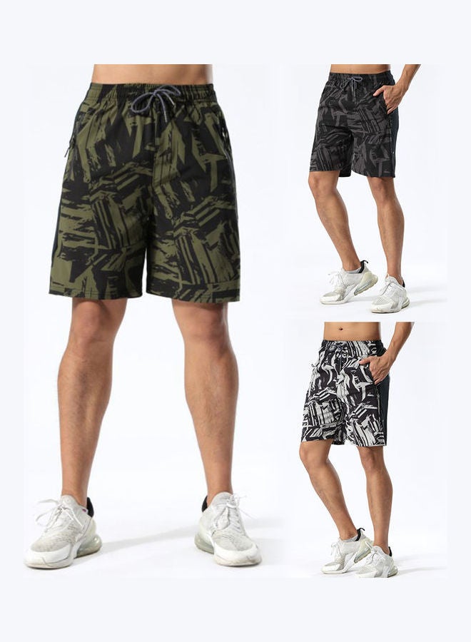 Printed Quick Drying Drawstring Training Shorts Green/Black - Image 2