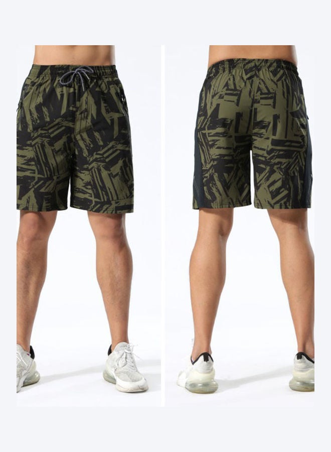 Printed Quick Drying Drawstring Training Shorts Green/Black - Image 3